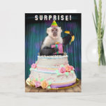 Funny Birthday Monkey Jumping Out of Cake Bananas Holiday Card<br><div class="desc">Surprise! This funny birthday card shows a smiling Capuchin monkey popping out of a cake. It has a party hat on its head and a present and a banana in its hands. The inside text (which can be personalized) says, "I hope your birthday is absolutely bananas." This card is designed...</div>