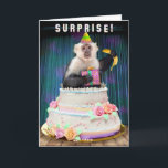 Funny Birthday Monkey Jumping Out of Cake Bananas Holiday Card<br><div class="desc">Surprise! This funny birthday card shows a smiling Capuchin monkey popping out of a cake. It has a party hat on its head and a present and a banana in its hands. The inside text (which can be personalized) says, "I hope your birthday is absolutely bananas." This card is designed...</div>