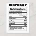 Funny Birthday Nutrition Facts Postcard<br><div class="desc">Funny Birthday Nutrition Facts Postcard</div>