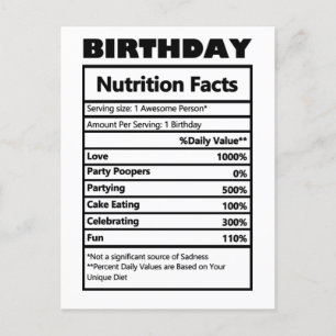Funny Birthday Nutrition Facts Postcard