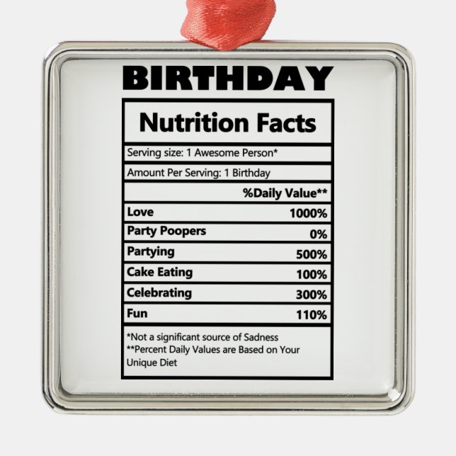 Funny Birthday Nutrition Facts Postcard Metal Ornament (Front)