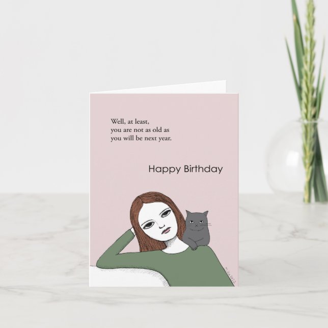 Funny Birthday Older Adult Cat Lover Sarcastic   Card (Front)