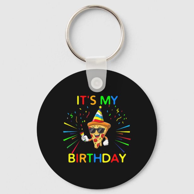 Funny Birthday Pizza Party Quote Keychain (Front)