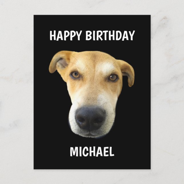 Funny Birthday Puppy Dog Face Personalized Postcard (Front)