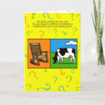 Funny Birthday Riddle Card<br><div class="desc">Funny Birthday riddle using cartoon art of a cow and a rocking chair. The answer is simple but the setup looks as if it's a difficult riddle.</div>