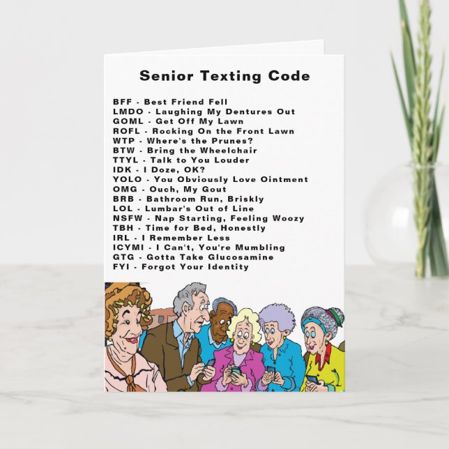 Funny Birthday Seniors Texting Code Card (Front)