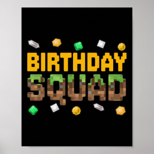 Funny Birthday Squad Birthday Boy Video Game Pixel Poster