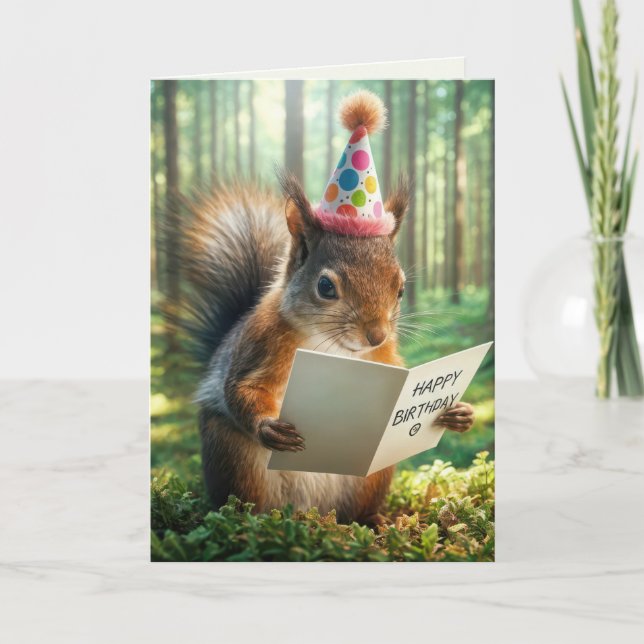 Funny Birthday Squirrel With Greeting Card (Front)