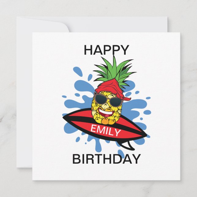 Funny Birthday Surfing Pineapple Card (Front)
