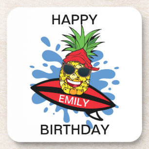 Funny Birthday Surfing Pineapple Coaster