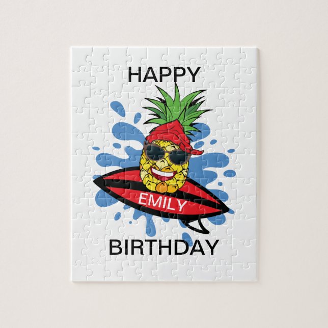 Funny Birthday Surfing Pineapple Jigsaw Puzzle (Vertical)