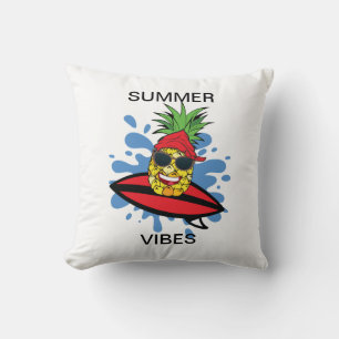 Funny Birthday Surfing Pineapple Throw Pillow
