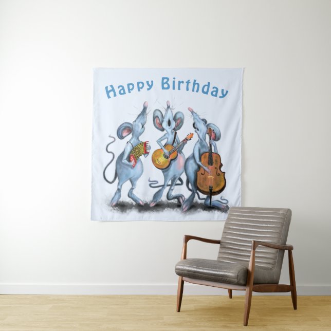 Funny Birthday Tapestry Happy Musical Mouse Band (In Situ)