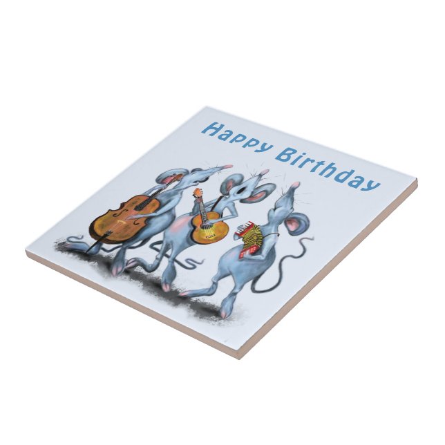 Funny Birthday Tile with Musical Mouse Band (Side)