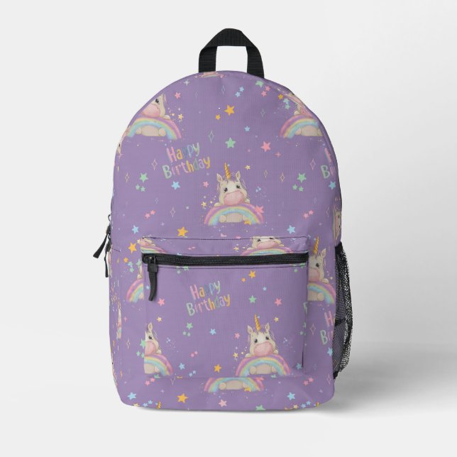 Funny Birthday Unicorn  Printed Backpack (Front)