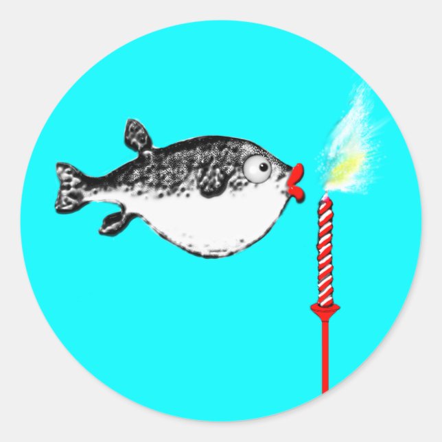 Funny Birthday Wish Fish Classic Round Sticker (Front)