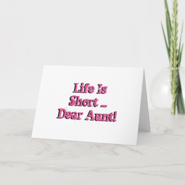 Funny birthday Wishes for aunt, pink on white. Card (Front)