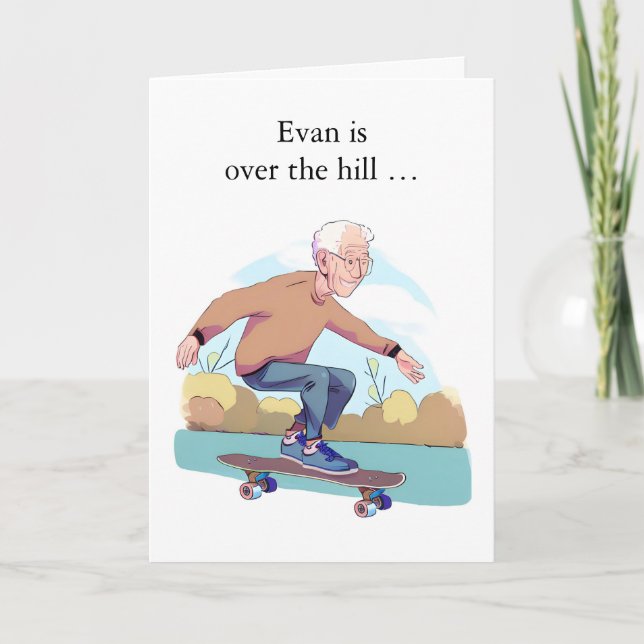Funny Birthday with Older Male Skateboarder Card (Front)