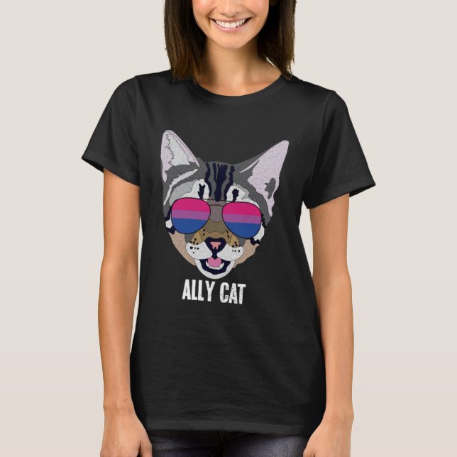 Funny Bisexual Ally Cat Bi Pride Cat Lover T-Shirt (Front)