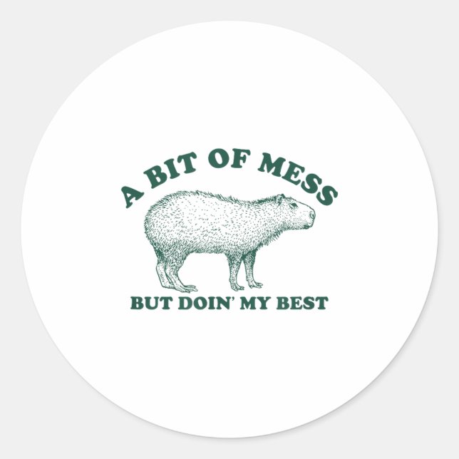 Funny Bit Of A Mess Capybara Meme Graphic For Wome Classic Round Sticker (Front)