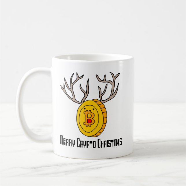 Funny Bitcoin Reindeer Merry Crypto Christmas Coffee Mug (Left)