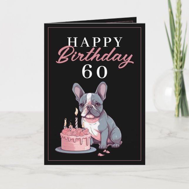 Funny Black and Pink Bulldog Husband Birthday Card (Front)