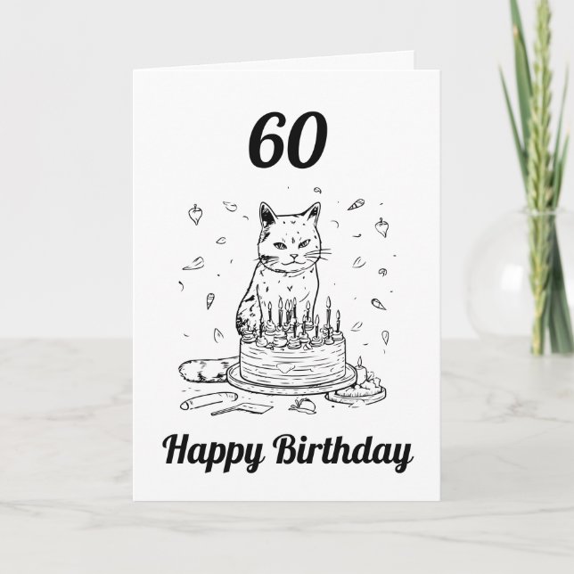 Funny Black and White Cat Husband 60th Birthday Card (Front)