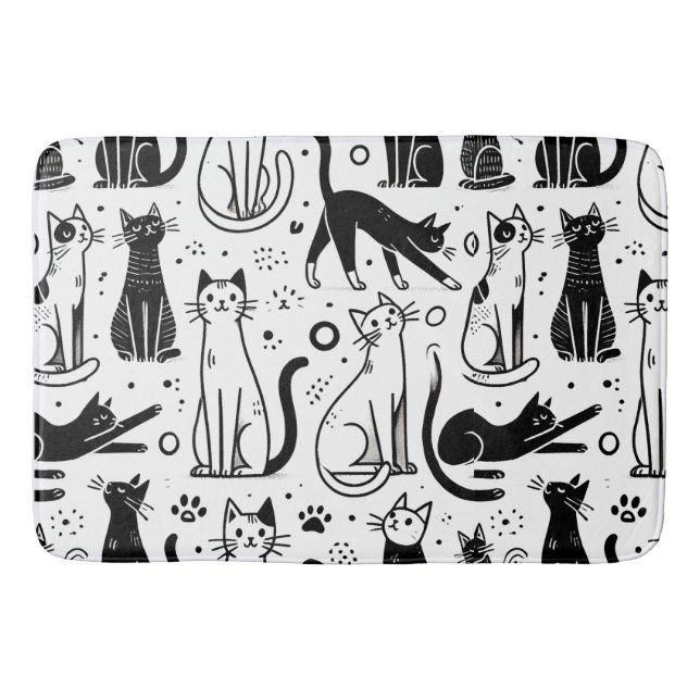 Funny Black and White Cat Pattern Bath Mat (Front)