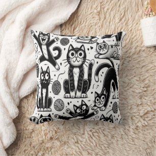 Funny Black and White Cat Pattern Decorative Pillo Throw Pillow
