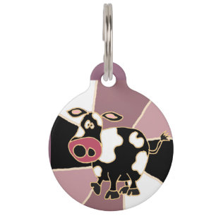 Funny Black and White Cow Art Pet Tag