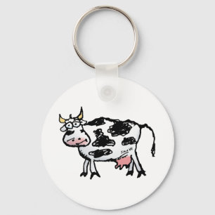 Funny Black and White Cow Cartoon Keychain