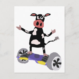 Funny Black and White Cow on Hoverboard Postcard