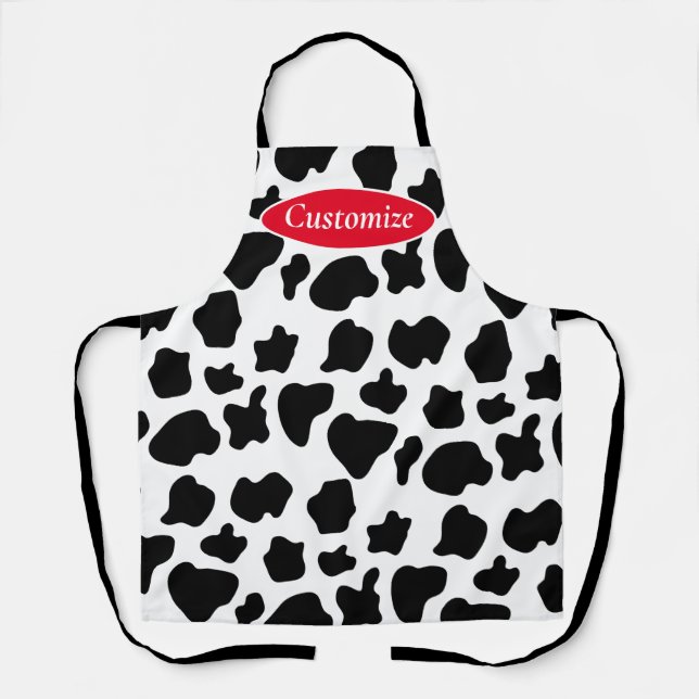 Funny black and white cow spot pattern kitchen apron (Front)