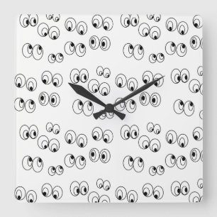 Funny Black and White Eyeballs Pattern Square Wall Clock
