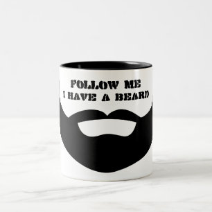Funny Black and White "Follow Me, I Have a Beard" Two-Tone Coffee Mug
