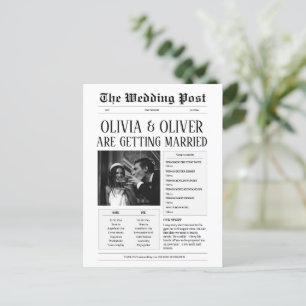 Funny black and white newspaper photo wedding postcard