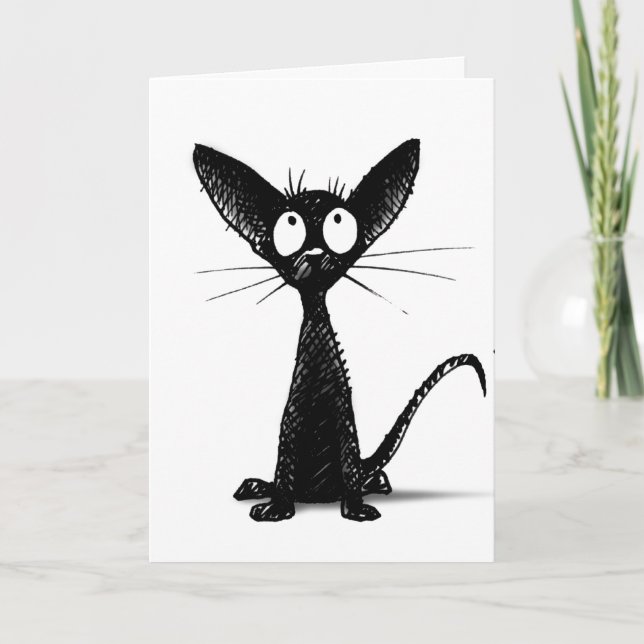 Funny black and white oriental cat art custom card (Front)