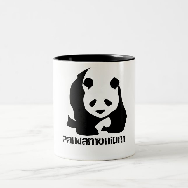 Funny Black and White Panda Bear Pandamonium Two-Tone Coffee Mug (Center)