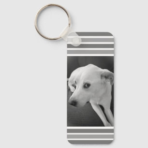 Funny Black and White Photo of Cute Dog Face Keychain
