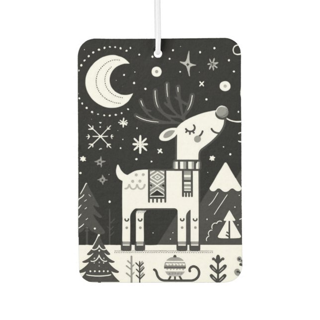 Funny Black and White Reindeer Pattern Air Freshener (Front)