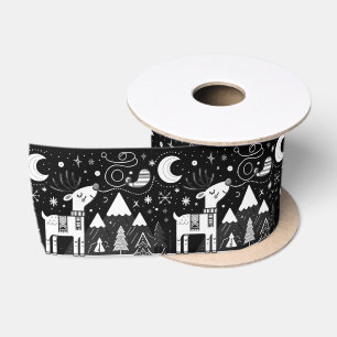 Funny Black and White Reindeer Pattern Satin Ribbon
