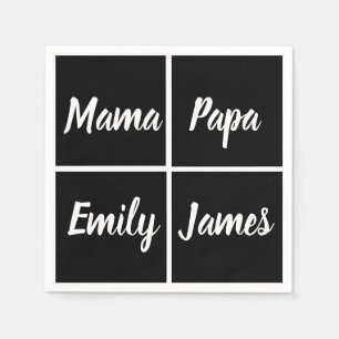 Funny Black And WhiteSqares And Names Square Paper Napkin