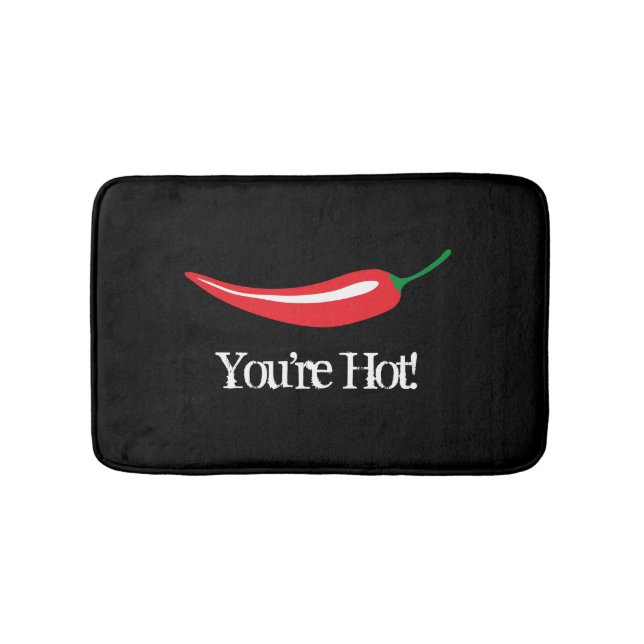 Funny black bathmat with red hot chili pepper icon (Front)