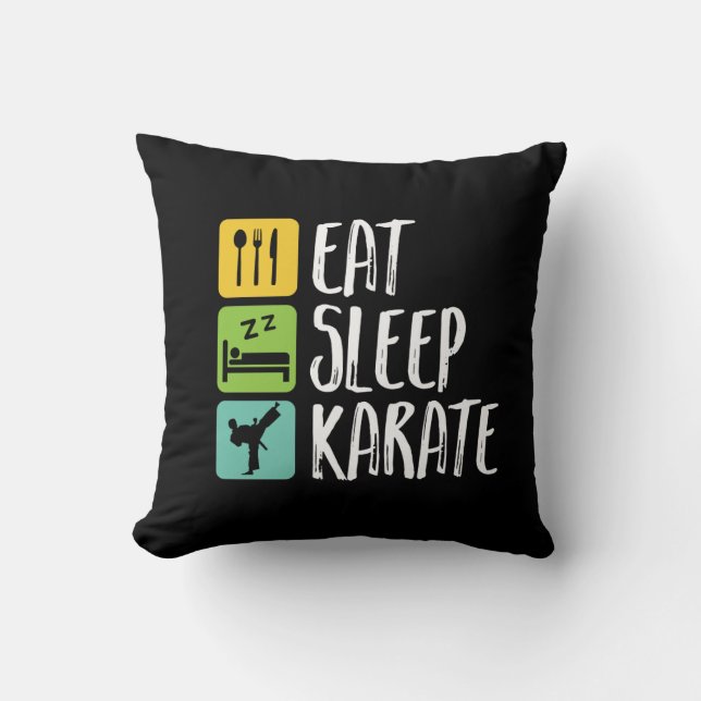 Funny Black Belt Martial Arts Eat Sleep Karate Throw Pillow (Front)