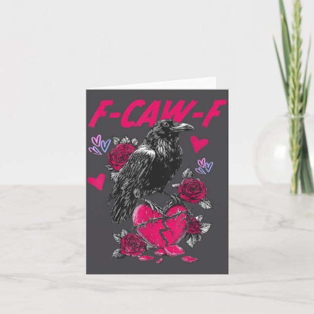Funny Black Bird F-caw-f Anti Valentines Day Singl Card (Front)