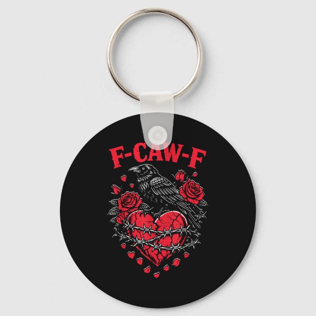 Funny Black Bird F-caw-f Anti Valentines Day Singl Keychain (Front)