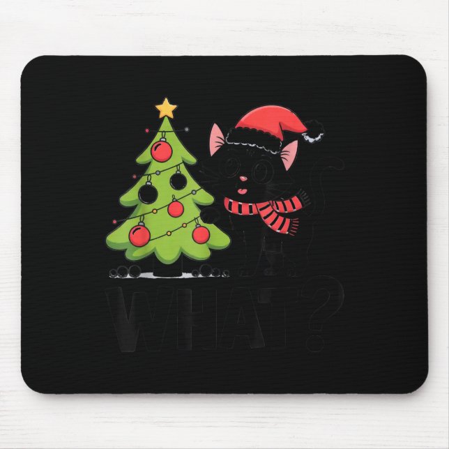 Funny Black Ca Pushing Christmas Tree Over Cat Wha Mouse Pad (Front)