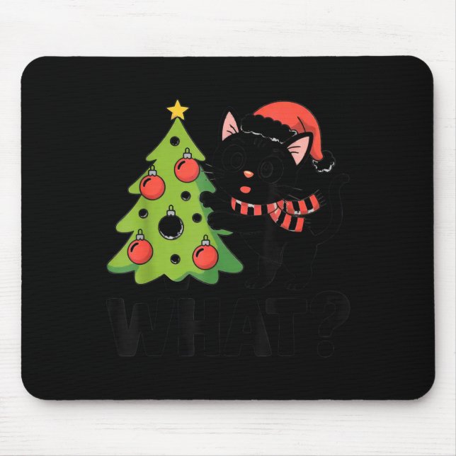 Funny Black Ca Pushing Christmas Tree Over Cat Wha Mouse Pad (Front)