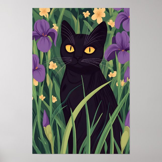 Funny Black cat and Beautiful Flower  Poster (Front)