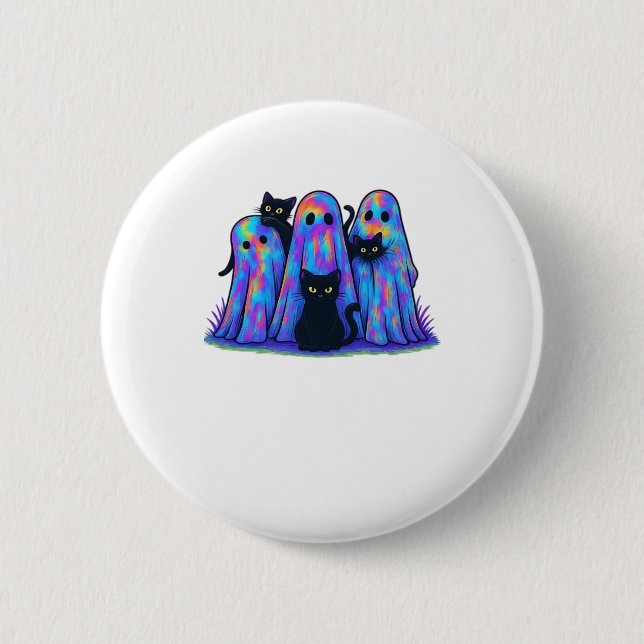 Funny Black Cat and Ghost Halloween Essential T-Sh 2 Inch Round Button (Front)